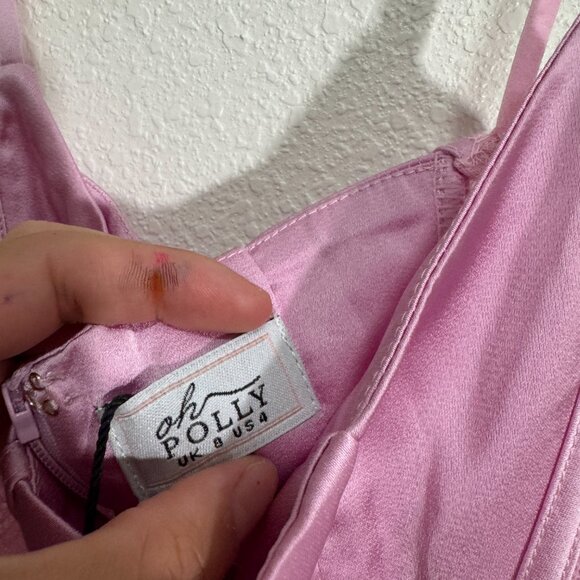 NEW OH POLLY Anniken Lace Handkerchief Hem Mini Dress in Baby Pink Size 8 - Picture 8 of 10